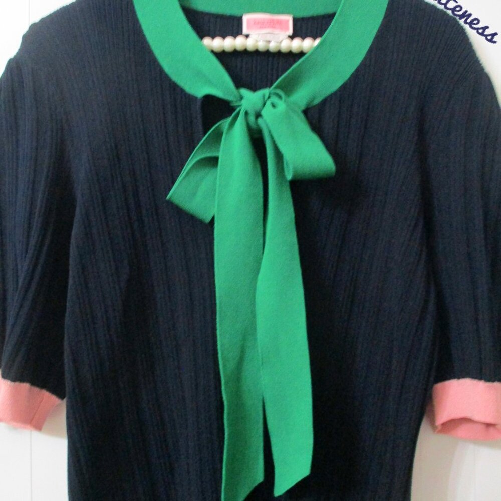 Kate Spade Navy Colorblock Short Sleeve Sweater Top Size L - Picture 4 of 10